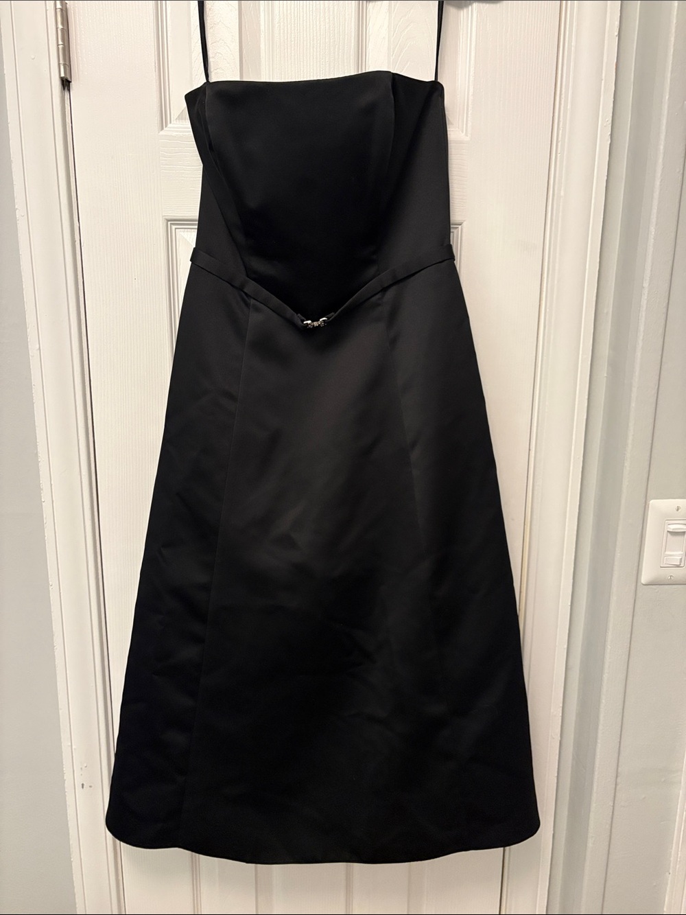Vintage Michelangelo Black Satin Strapless Cocktail Dress (Style 8355) - Size 8